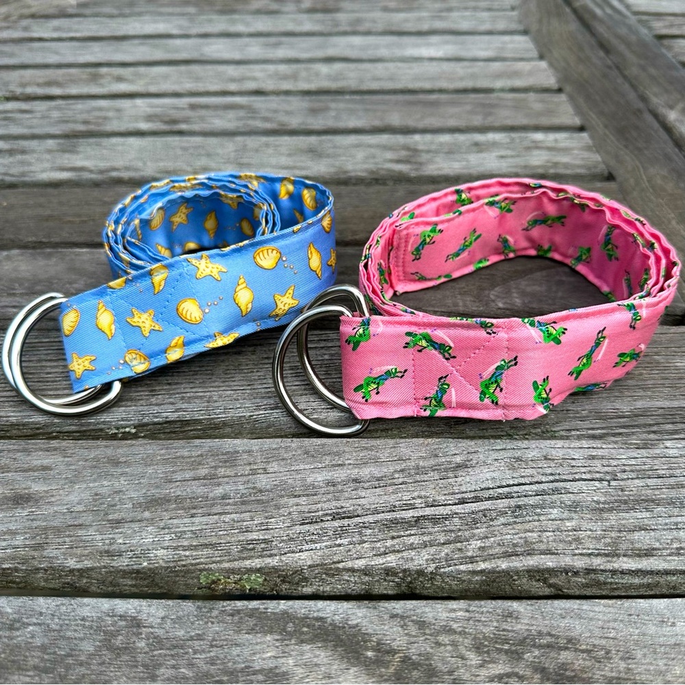 2 Alynn Silk Belts Blue with Seashells and Pink with Grasshoppers Size small